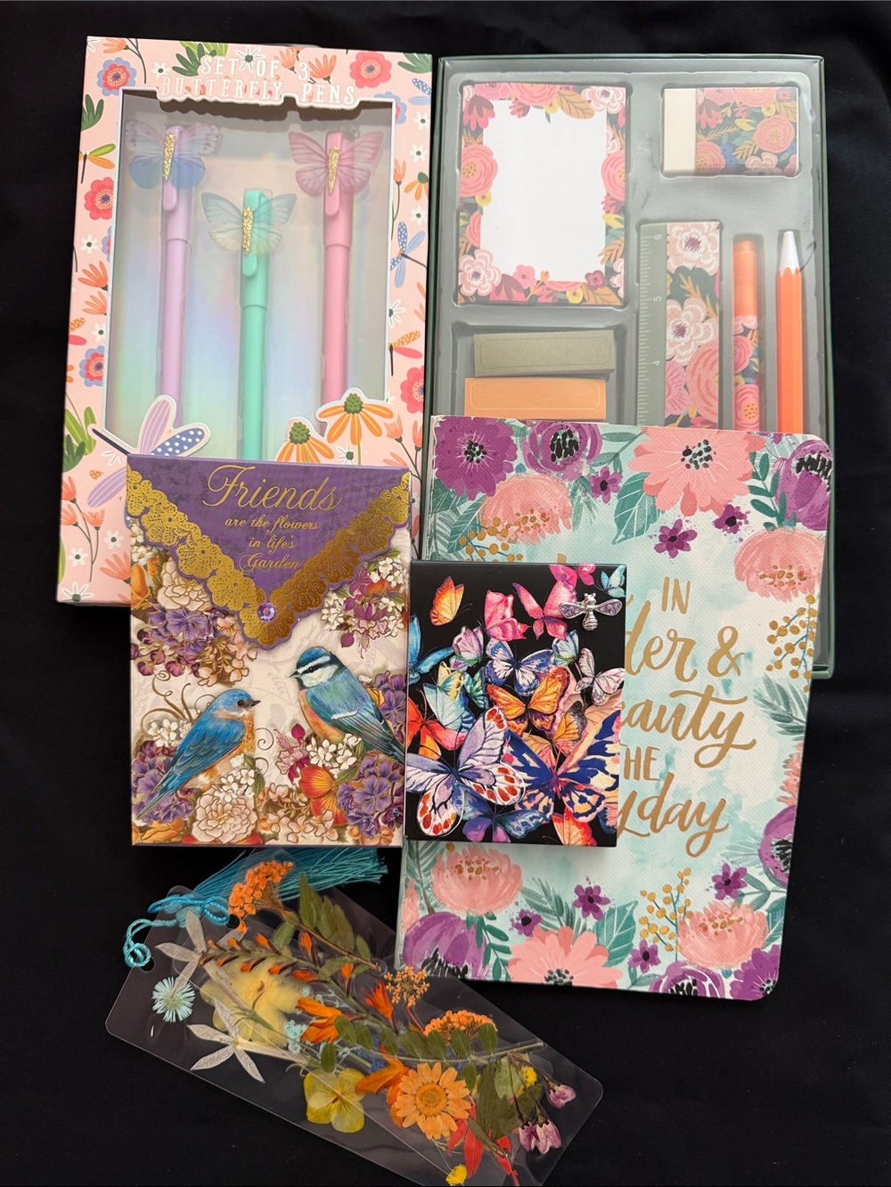 Floral & Butterfly Stationery Gift Set — Pink, Purple, Teal